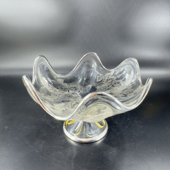 Vintage Viking Clear Footed Dish Bowl With Silver Overlay Flowers Pattern VTG - Picture 13 of 14